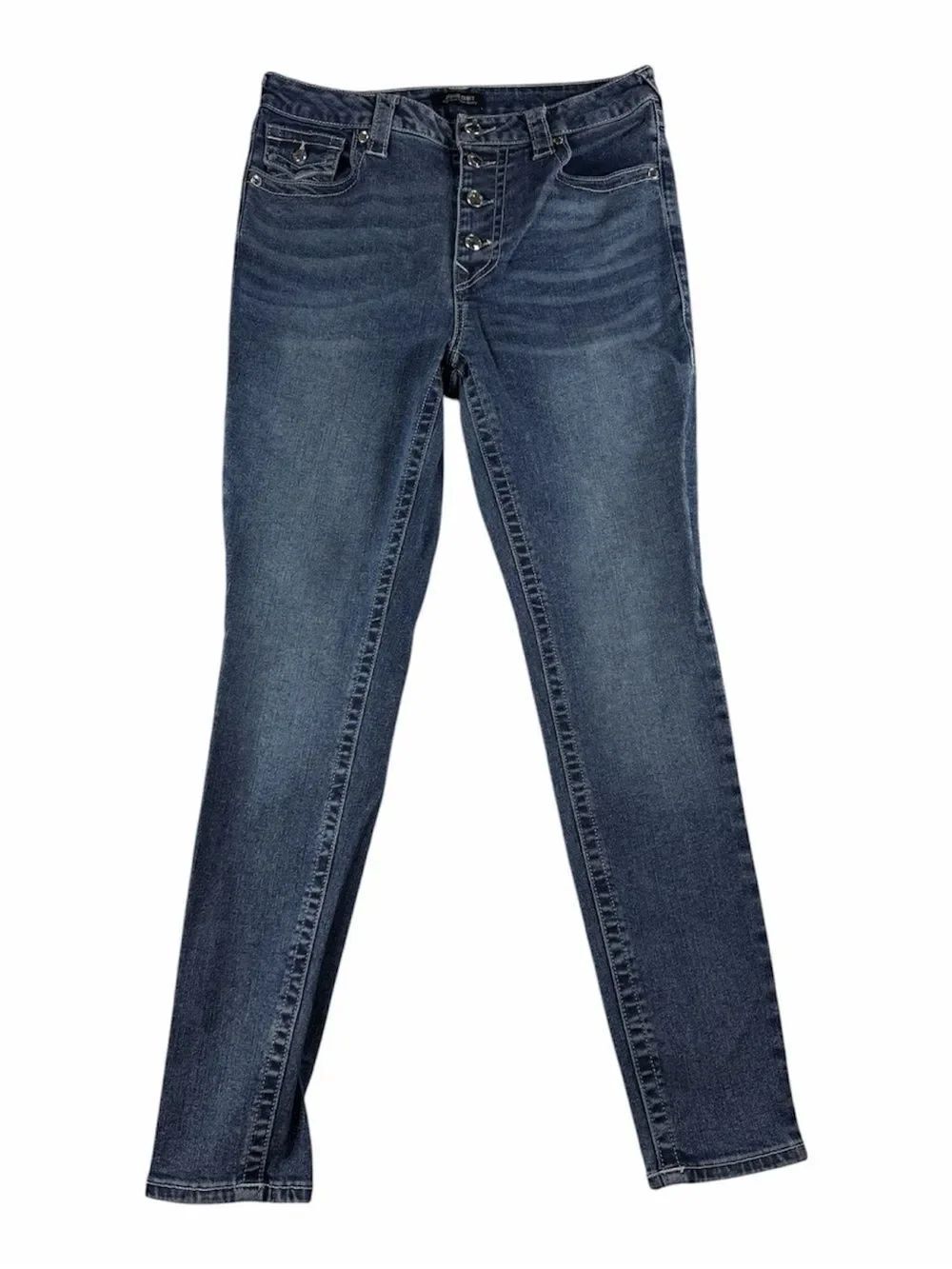 True Religion Jeans Women Sz 29 Jennie Curvy High Rise Skinny Flap Pocket Blue